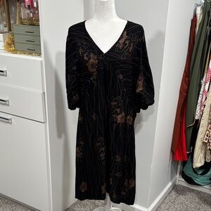 Chic Black and Brown Floral Midi Dress